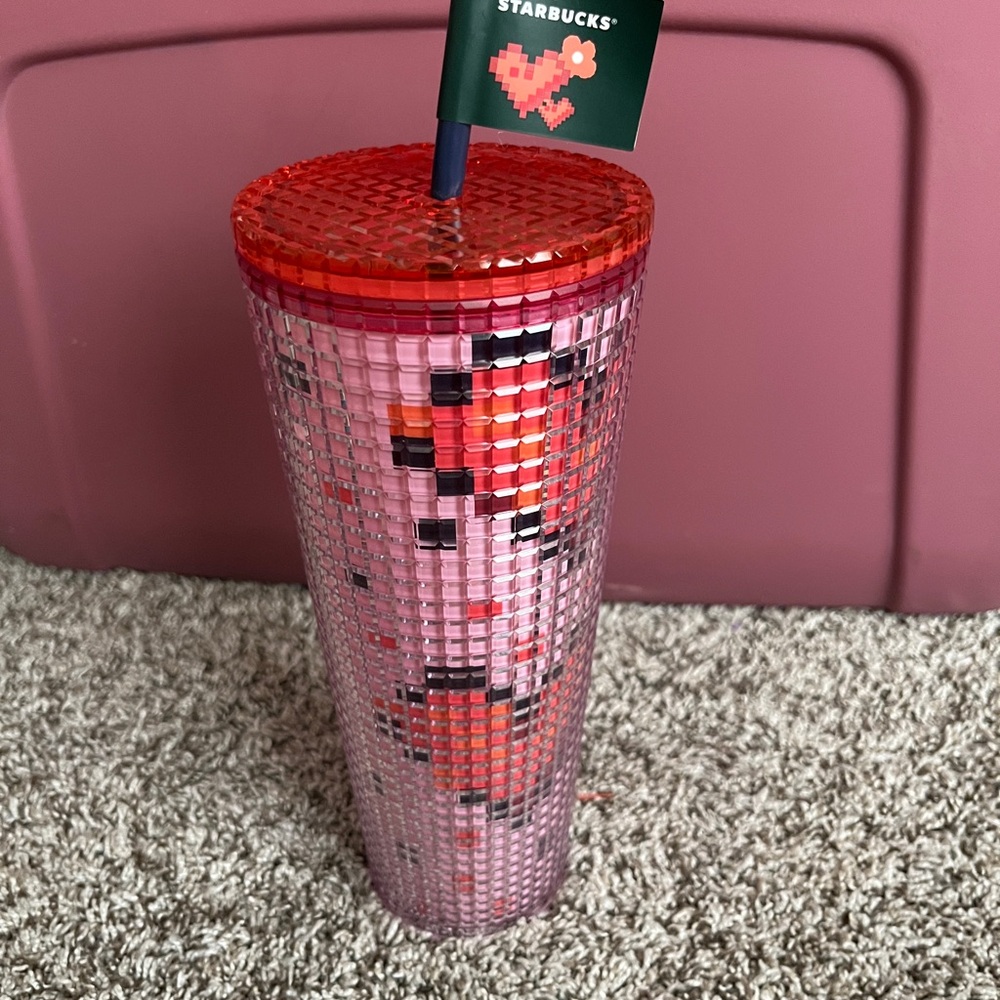 Starbucks 2025 Valentine’s Day Pixel Red and Pink Hearts Venti Tumbler